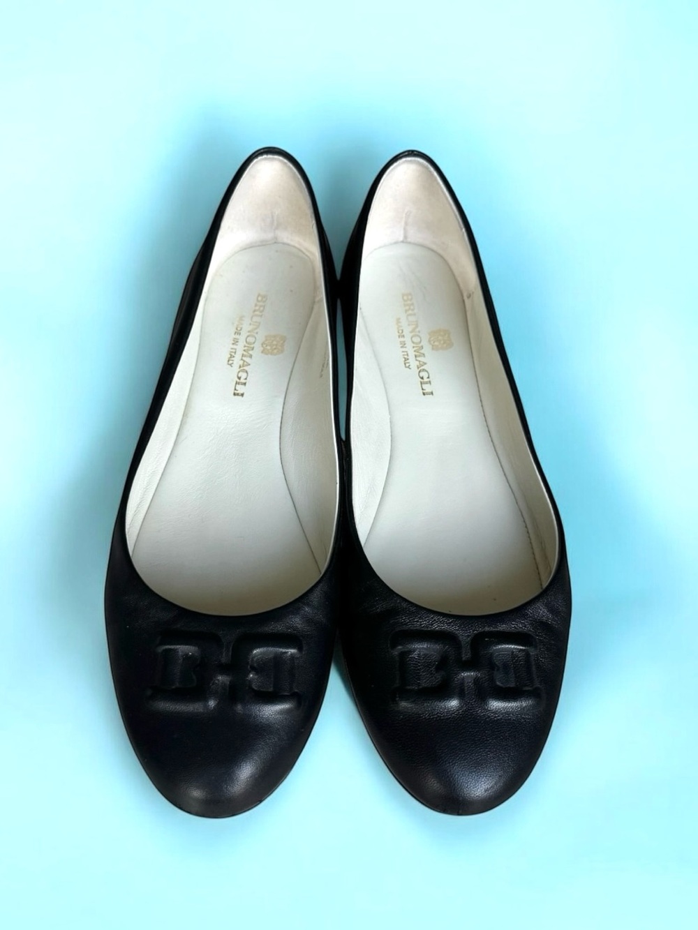 Bruno Magli Bibi Logo Black Leather Flats